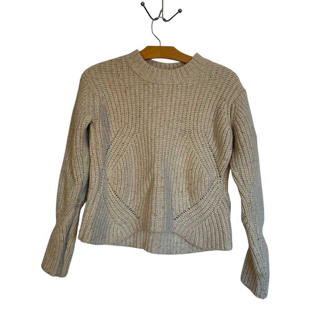 Prana Cedric Sweater Cream Chunky Knit Speckled Yarn Lambswool Blend Ribbed M